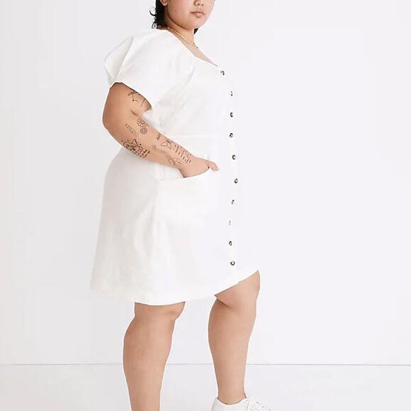 Madewell Plus Linen-Cotton Puff-Sleeve Mini Dress - Picture 2 of 7